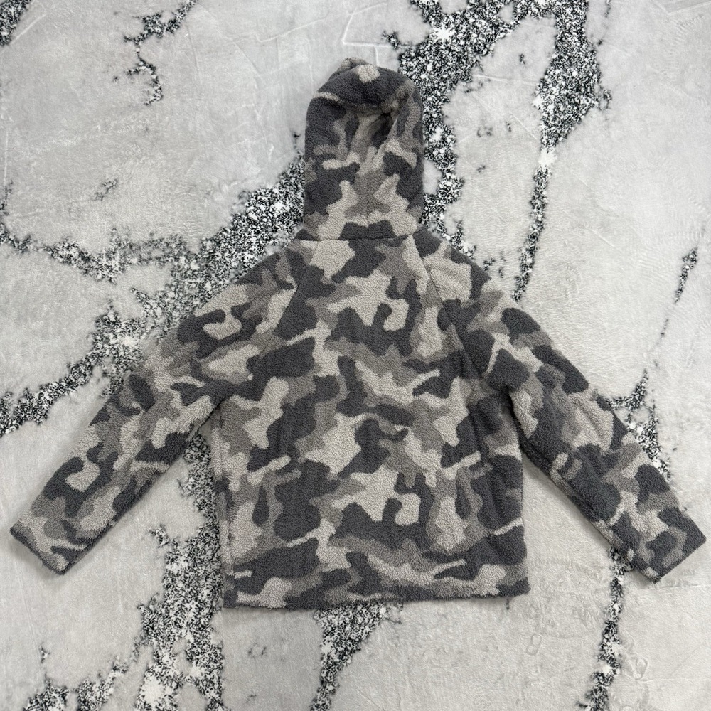 Barefoot Dreams Cozychic Womens L Camo Hoodie Gray Plush Zip Jacket Soft Fleece - Picture 2 of 11